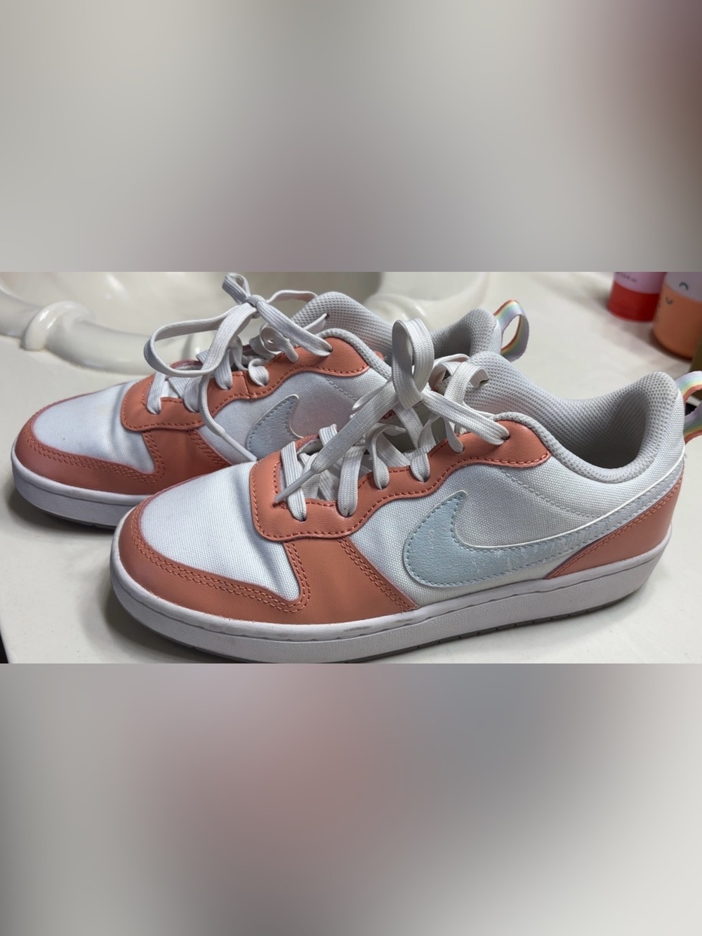 Nike Kids White and Coral Low-Top Sneakers